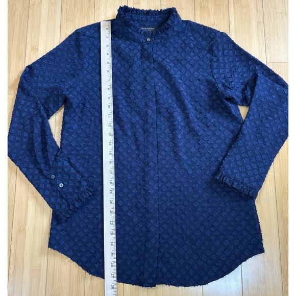 Banana Republic Women Dillion Classic Fit Blouse Sz S Navy Ruffles Work Feminine - Picture 3 of 7